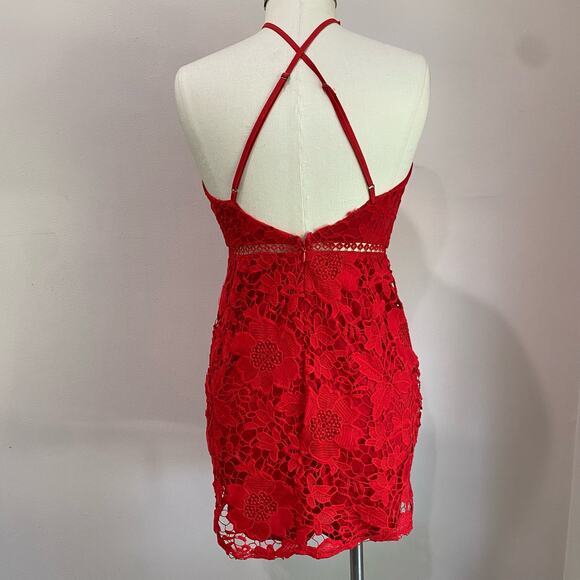 Urban Outfitters Sexy Red Lace High Neck Mini Dress Size M - Picture 11 of 14
